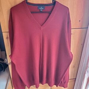 Brooks Brothers Men's Burgundy Merino Wool V Neck Sweater Size XXL